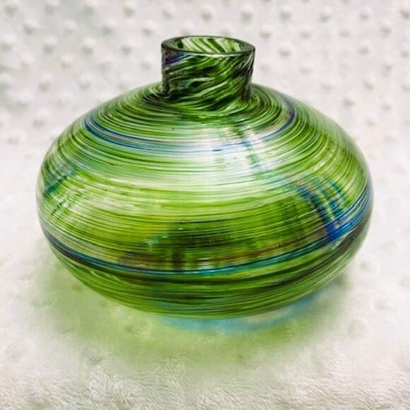 Vintage Murano Hand Blown Green, Blue, & Brown Swirl Glass Vase-EXCELLENT - Picture 1 of 5